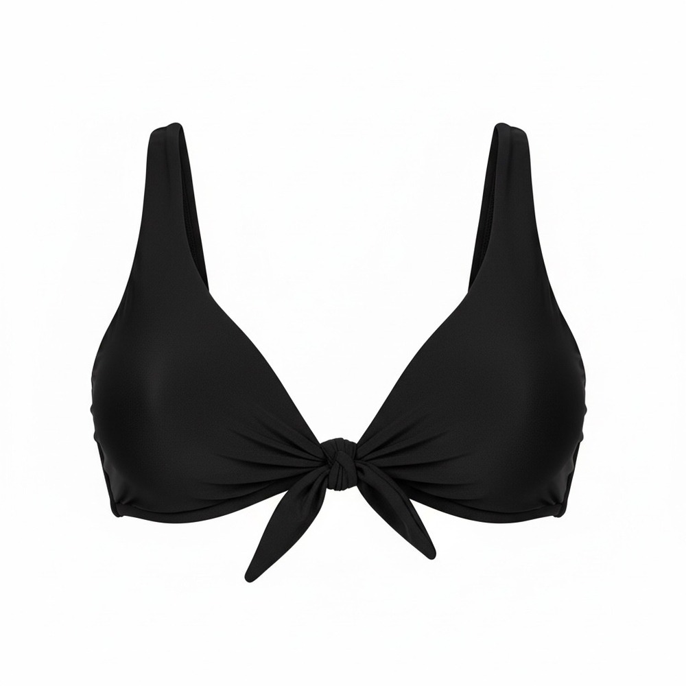 Aerie Bikini Top Large Black Scoop Neck Front Tie Knot Detail Swimwear